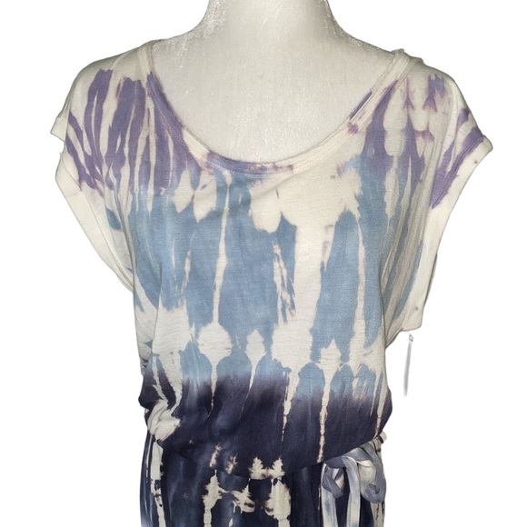 NWT Young Fabulous & Broke YFB Blue Pastel Tie Dye Tie Waist Tunic Maxi Dress  M - Picture 2 of 12